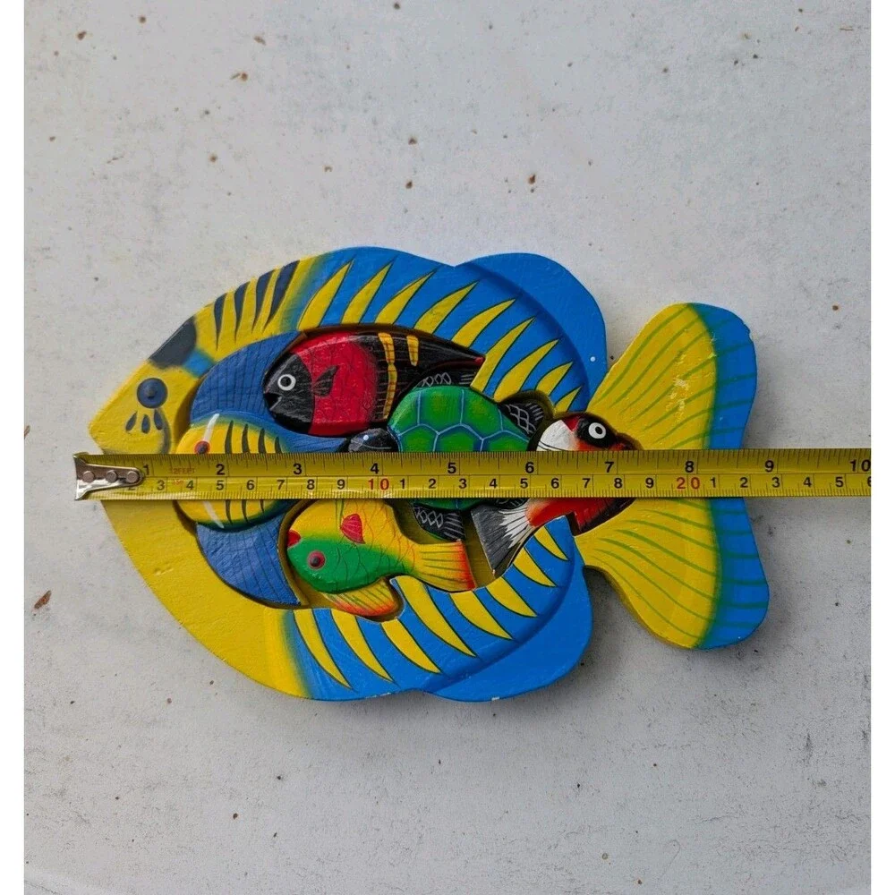 Colorful Fish Aquatic Hand Cut Painted Wooden Puzzle 5 Pieces Underwater 8